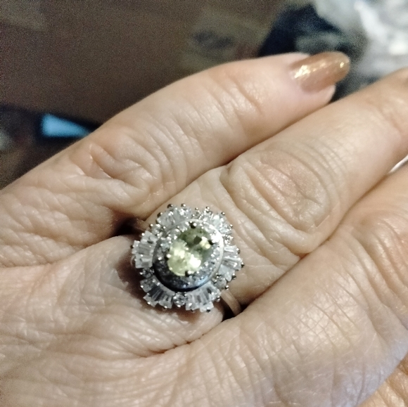 Natural Chrysoberyl and White Zircon Ring in Platinum Over Sterling Silver - Picture 6 of 6